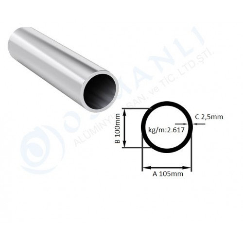 Alüminyum Boru Dış Çap 105mm X Et Kalınlık 2,5mm Alüminyum Boru Dış Çap 105mm X Et Kalınlık 2,5mm